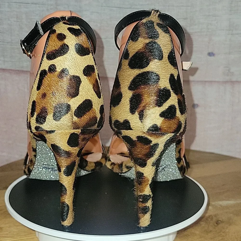 New J.CREW Leopard Print Heels Sparkly Bottom